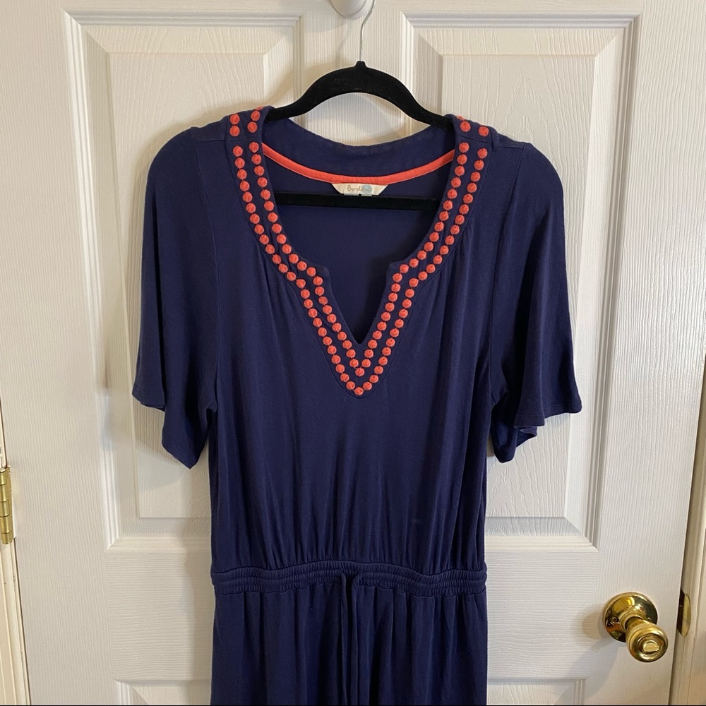BODEN NAVY EMBROIDERED V-NECK DRAWSTRING MIDI DRESS SIZE 6 LONG - Picture 4 of 8